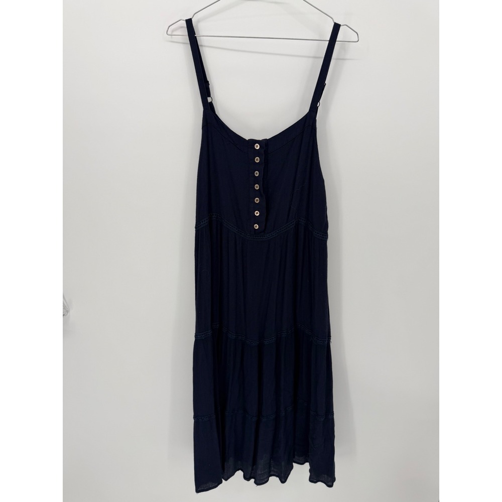 Lapis Womens Tiered Midi Dress Crochet Lace Trim Navy Blue Size XL